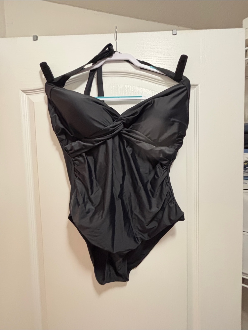 Classic Black Twist-Front One-Piece Swimsuit With Ruching